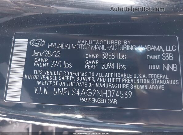 5NPLS4AG2NH074539 2022 HYUNDAI ELANTRA Black Widok komory silnika