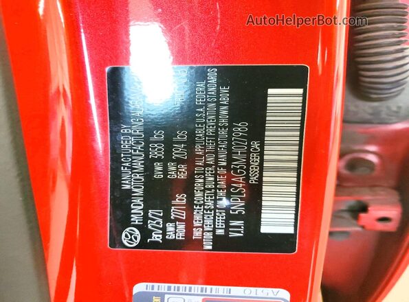 5NPLS4AG3MH027986 2021 HYUNDAI ELANTRA Red Vista del compartimento del motor