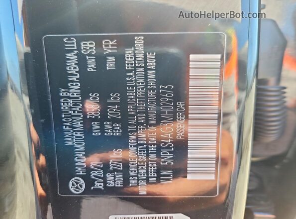 5NPLS4AG3MH029673 2021 HYUNDAI ELANTRA Black Engine compartment view