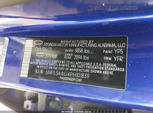 5NPLS4AG4PH101839 2023 HYUNDAI ELANTRA Blue Engine compartment view