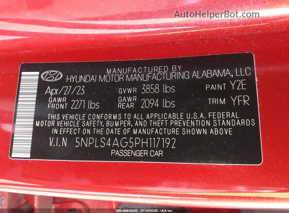 5NPLS4AG5PH117192 2023 HYUNDAI ELANTRA Red Вид підкапотного простору