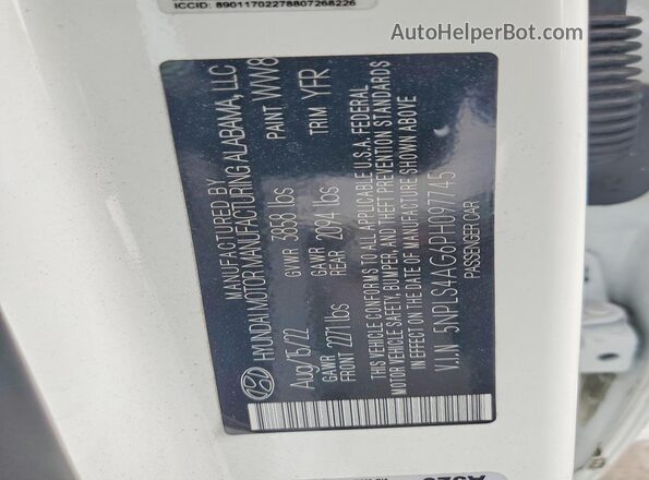5NPLS4AG6PH097745 2023 HYUNDAI ELANTRA White VIN კოდის სტიკერის ხედი