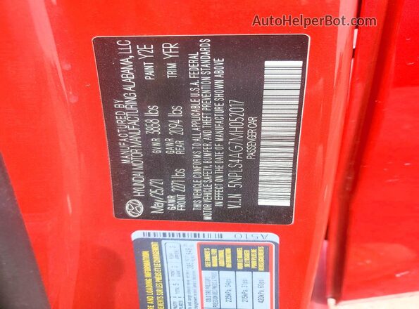 5NPLS4AG7MH052017 2021 HYUNDAI ELANTRA Red Вид наклейки з VIN-кодом