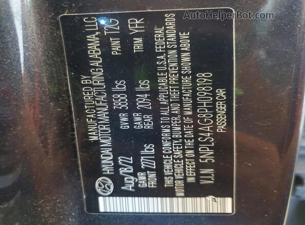5NPLS4AG8PH098198 2023 HYUNDAI ELANTRA Charcoal Vista de la etiqueta del VIN