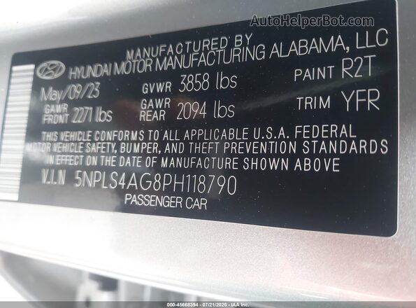 5NPLS4AG8PH118790 2023 HYUNDAI ELANTRA Silver Widok komory silnika
