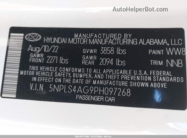 5NPLS4AG9PH097268 2023 HYUNDAI ELANTRA White Շարժիչի բաժամունքի տեսք
