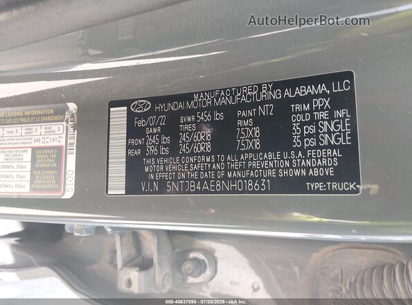 5NTJB4AE8NH018631 2022 HYUNDAI SANTA CRUZ Gray Widok komory silnika