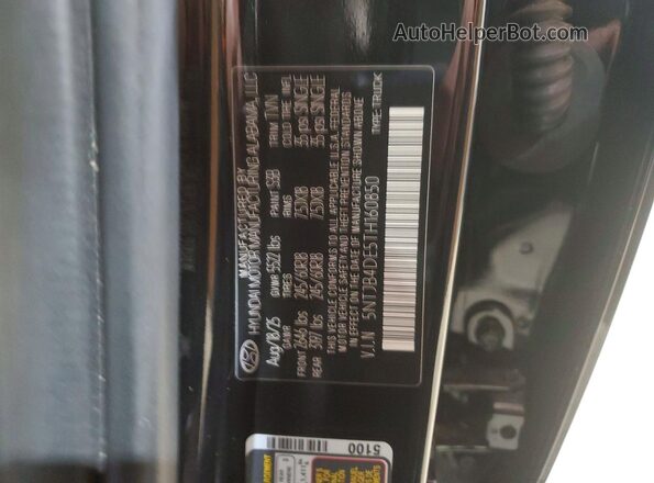 5NTJB4DE5TH160850 2026 HYUNDAI SANTA Black VIN sticker view