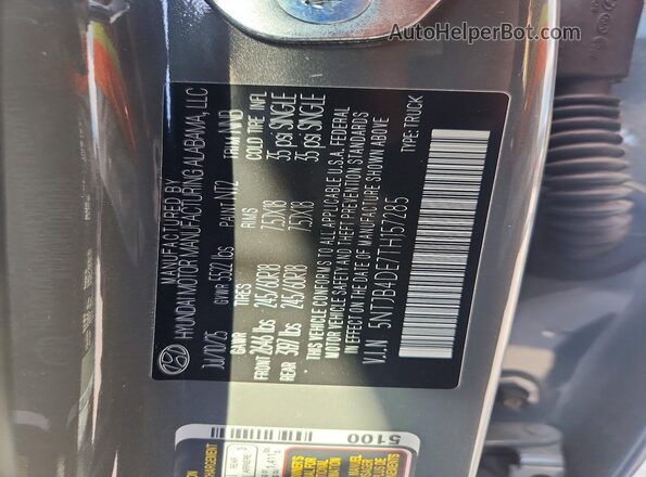 5NTJB4DE7TH157285 2026 HYUNDAI SANTA Gray Vista de la etiqueta del VIN