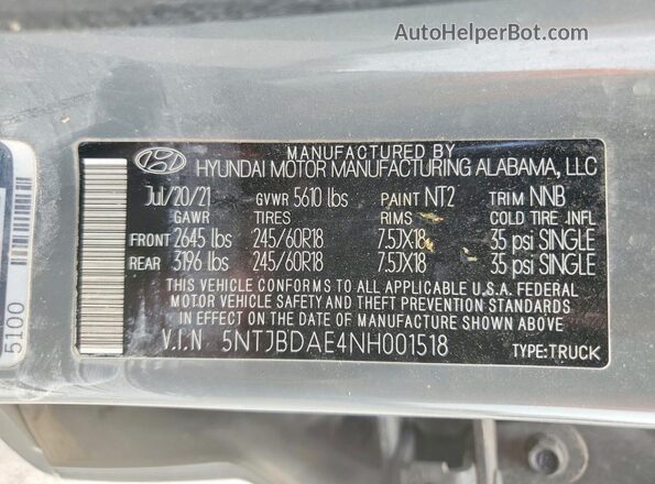 5NTJBDAE4NH001518 2022 HYUNDAI SANTA Gray Widok komory silnika