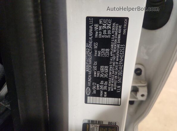 5NTJBDAE9NH032523 2022 HYUNDAI SANTA White Widok komory silnika