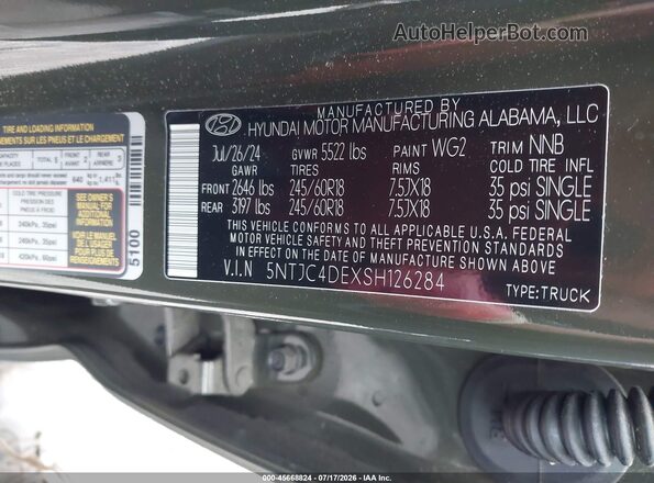 5NTJC4DEXSH126284 2025 HYUNDAI SANTA CRUZ Green Вид підкапотного простору