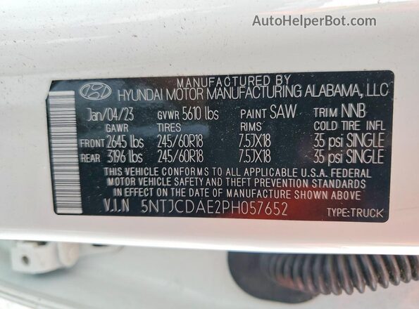 5NTJCDAE2PH057652 2023 HYUNDAI SANTA White Vista del compartimento del motor