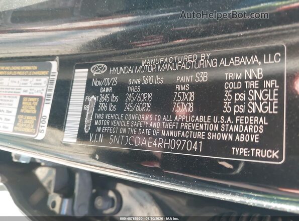 5NTJCDAE4RH097041 2024 HYUNDAI SANTA CRUZ Black ძრავის განყოფილების ხედი