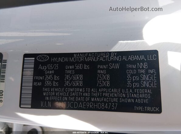 5NTJCDAE9RH084737 2024 HYUNDAI SANTA CRUZ White Շարժիչի բաժամունքի տեսք