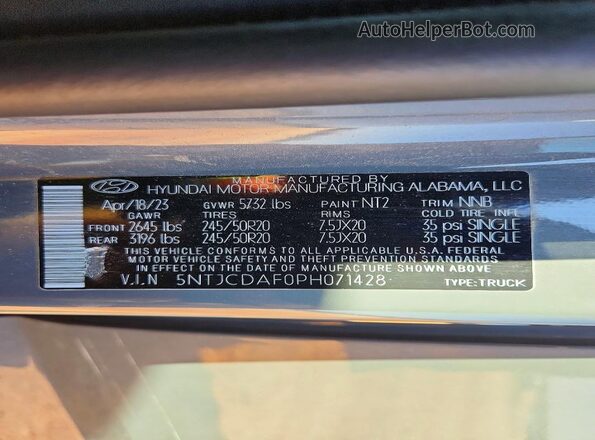 5NTJCDAF0PH071428 2023 HYUNDAI SANTA Gray Vista interior de 360 grados
