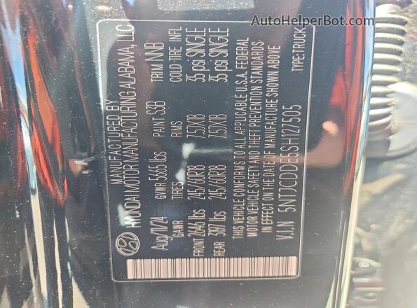 5NTJCDDE5SH127505 2025 HYUNDAI SANTA Black VIN կոդի պիտակի տեսք