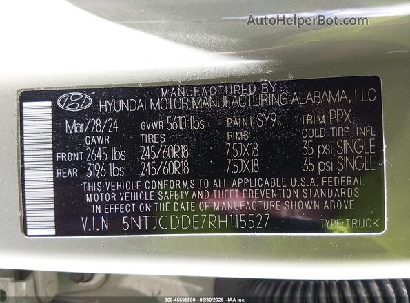 5NTJCDDE7RH115527 2024 HYUNDAI SANTA CRUZ Green Շարժիչի բաժամունքի տեսք