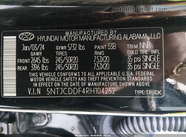 5NTJCDDF4RH104252 2024 HYUNDAI SANTA CRUZ Black Vista del compartimento del motor