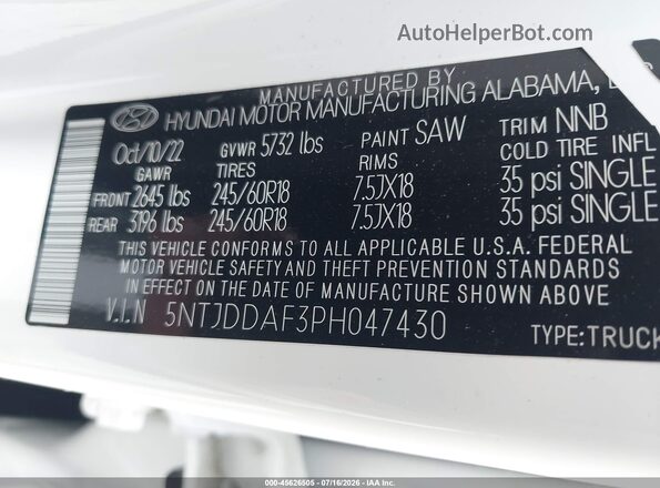5NTJDDAF3PH047430 2023 HYUNDAI SANTA CRUZ Белый Вид подкапотного пространства