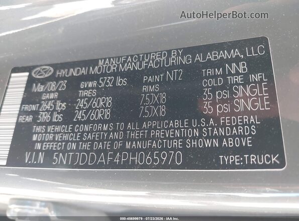 5NTJDDAF4PH065970 2023 HYUNDAI SANTA CRUZ Gray Вид підкапотного простору