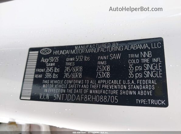 5NTJDDAF8RH088705 2024 HYUNDAI SANTA CRUZ White Vista del compartimento del motor