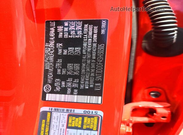 5NTJDDDF4SH130305 2025 HYUNDAI SANTA Orange VIN კოდის სტიკერის ხედი