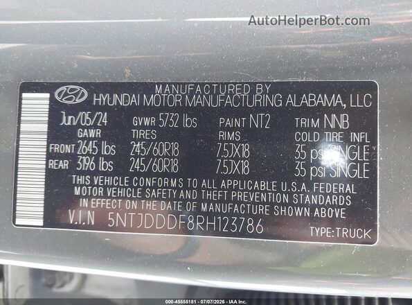 5NTJDDDF8RH123786 2024 HYUNDAI SANTA CRUZ Gray ძრავის განყოფილების ხედი