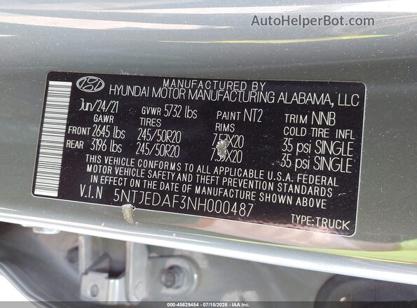 5NTJEDAF3NH000487 2022 HYUNDAI SANTA CRUZ Gray Vista del compartimento del motor