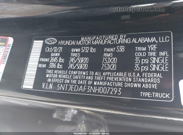 5NTJEDAF3NH007293 2022 HYUNDAI SANTA CRUZ Черный Вид подкапотного пространства