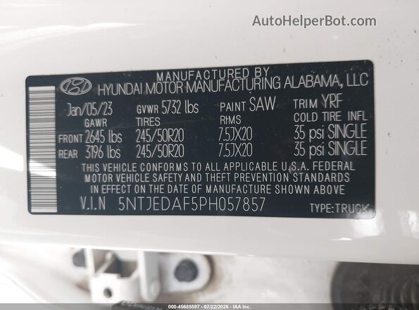 5NTJEDAF5PH057857 2023 HYUNDAI SANTA CRUZ White Widok komory silnika