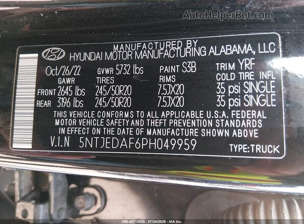5NTJEDAF6PH049959 2023 HYUNDAI SANTA CRUZ Black Vista del compartimento del motor