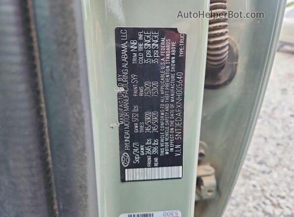 5NTJEDAFXNH005640 2022 HYUNDAI SANTA Зеленый Вид подкапотного пространства