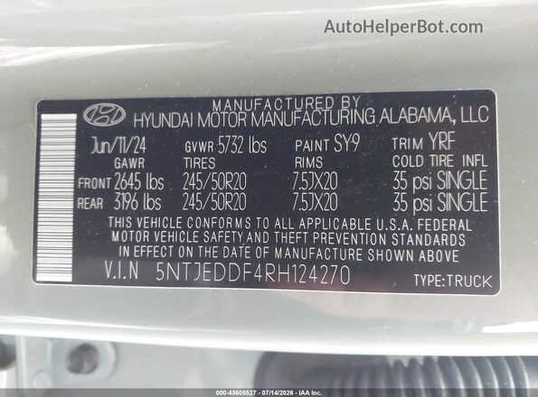 5NTJEDDF4RH124270 2024 HYUNDAI SANTA CRUZ Green Շարժիչի բաժամունքի տեսք