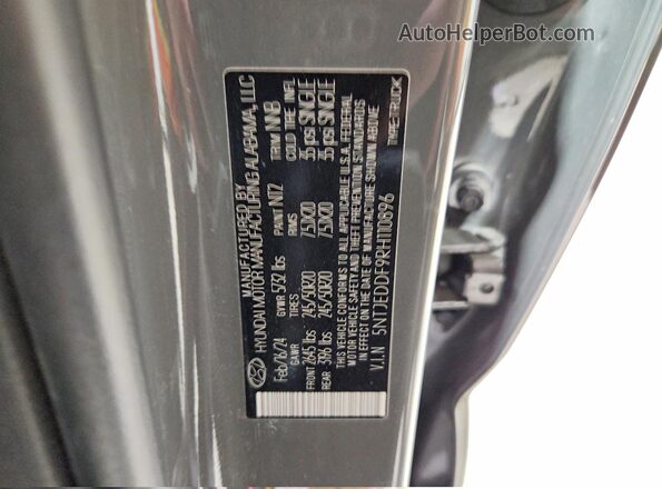5NTJEDDF9RH110896 2024 HYUNDAI SANTA Gray Engine compartment view