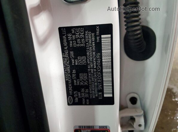 5NTJEDDFXSH146196 2025 HYUNDAI SANTA White Vista de la etiqueta del VIN