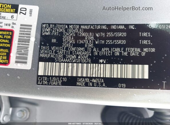 5TDAAAA55RS010678 2024 TOYOTA GRAND HIGHLANDER Silver Engine compartment view