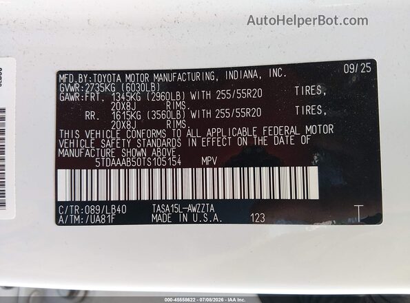 5TDAAAB50TS105154 2026 TOYOTA GRAND HIGHLANDER Белый Вид подкапотного пространства