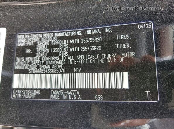 5TDAAAB54SS085070 2025 TOYOTA GRAND Black VIN sticker view