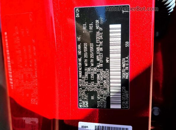 5TDAAAB55RS050547 2024 TOYOTA GRAND Red Vista de la etiqueta del VIN