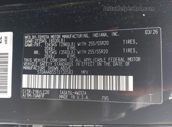 5TDAAAB55TS130583 2026 TOYOTA GRAND HIGHLANDER Black Vista del compartimento del motor