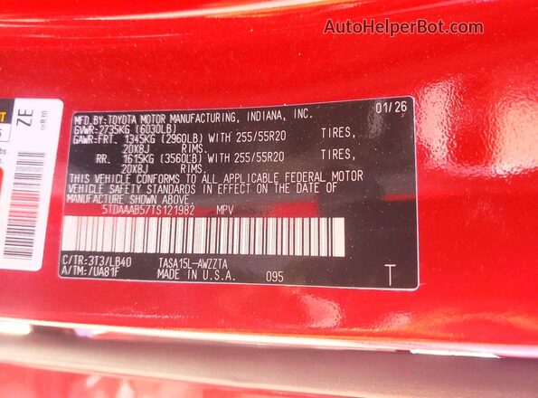5TDAAAB57TS121982 2026 TOYOTA GRAND Burgundy Vista interior de 360 grados