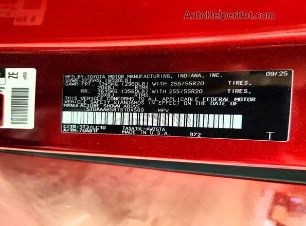 5TDAAAB58TS104589 2026 TOYOTA GRAND Red Widok wnętrza 360 stopni