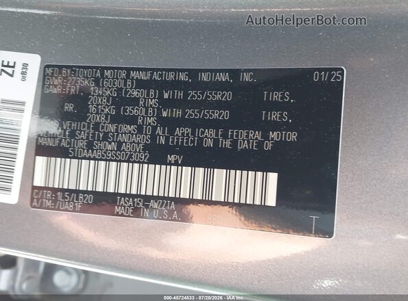 5TDAAAB59SS073092 2025 TOYOTA GRAND HIGHLANDER Gray Widok komory silnika