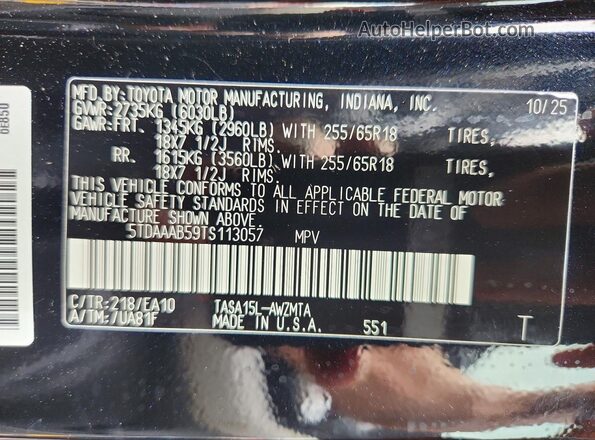 5TDAAAB59TS113057 2026 TOYOTA GRAND Black VIN sticker view