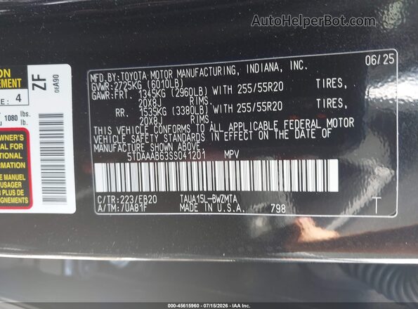 5TDAAAB63SS041201 2025 LEXUS TX 350 Black Вид підкапотного простору