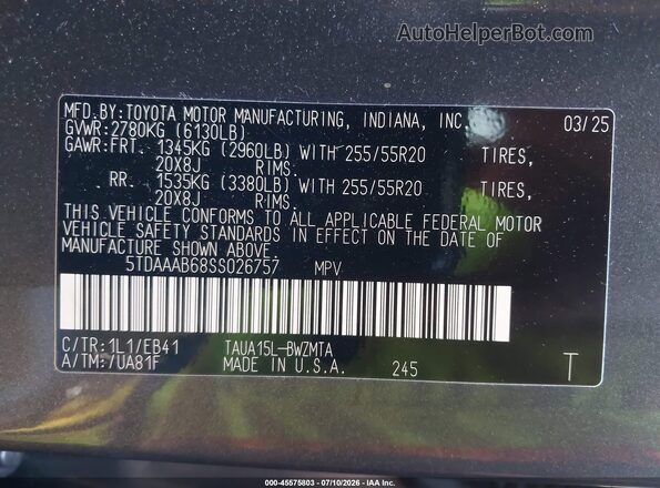 5TDAAAB68SS026757 2025 LEXUS TX 350 Gray ძრავის განყოფილების ხედი