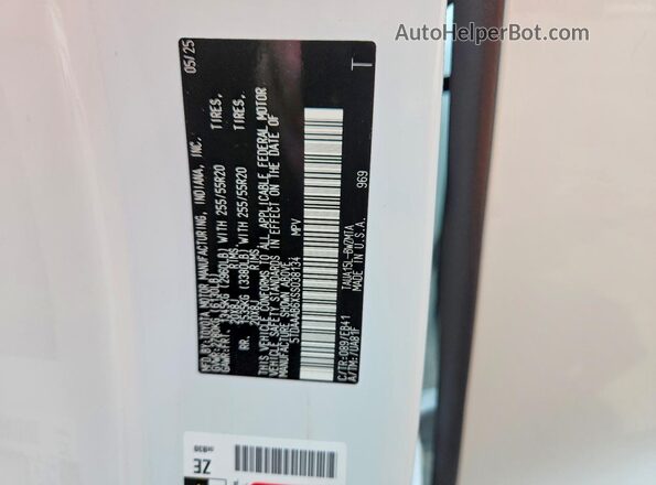 5TDAAAB6XSS038134 2025 LEXUS TX Белый Вид наклейки с VIN-кодом