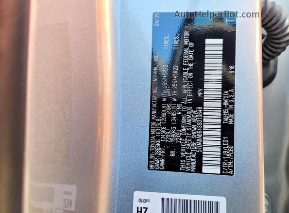 5TDABAB64SS010648 2025 LEXUS TX Silver VIN კოდის სტიკერის ხედი