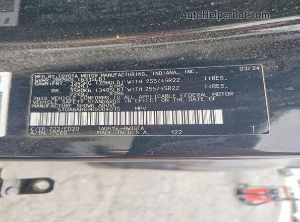 5TDABAB69RS004015 2024 LEXUS TX Black VIN კოდის სტიკერის ხედი